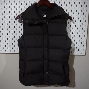 Vintage Y2K J.Crew Goose Down Puffer Vest XS Brown Quilted Zip Snap Core Outdoor